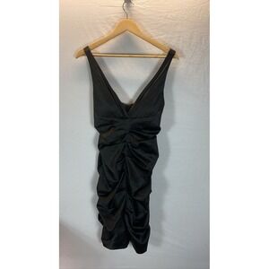 Xscape Joanna Chen  Ruched Dress Sz 14 Petite Black Satin‎ cocktai party